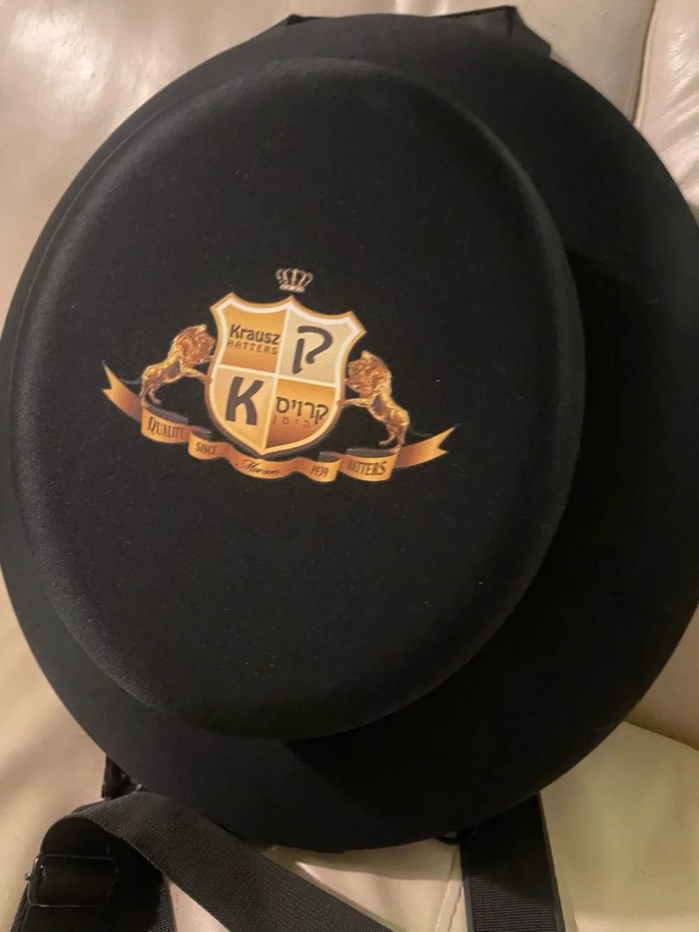 Krausz Hatters Black Felt Bowler Hat Travel Case with Gold Crest